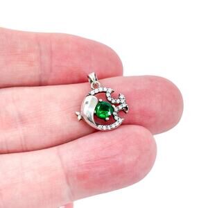 Vintage BRILLIO Sterling Silver 925 Green Crystal Cubic Zirconia Fish Pendant